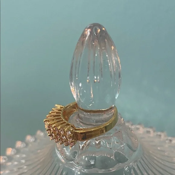 14KT Gold Plated 3 Row CZ Ring - Picture 8 of 9